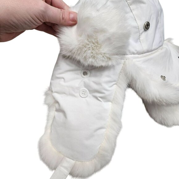 FRR NWT Rabbit Fur Aviator Trapper Hat Water Repellent White‎ S/M Snow Bunny - Picture 11 of 13
